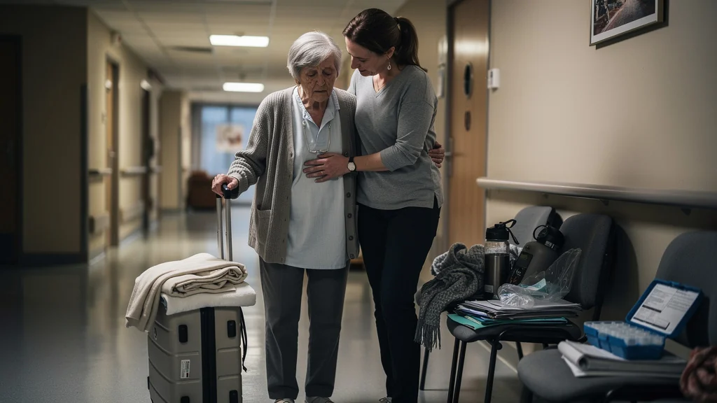Retour sur l’APA après la sortie d’hôpital d’un proche senior, scène réaliste et émouvante