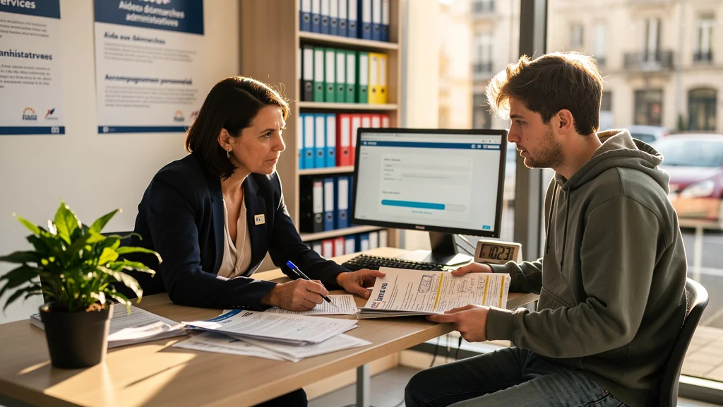 Conseiller France Services aidant un usager stressé à sauver un dossier administratif complexe