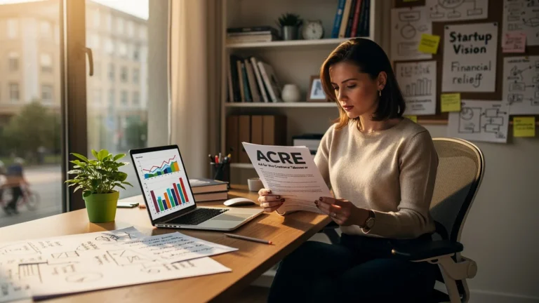 Portrait réaliste d’une entrepreneure utilisant l’ACRE pour alléger ses charges au début de son activité